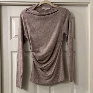 LOFT Taupe Ribbed Drape Top